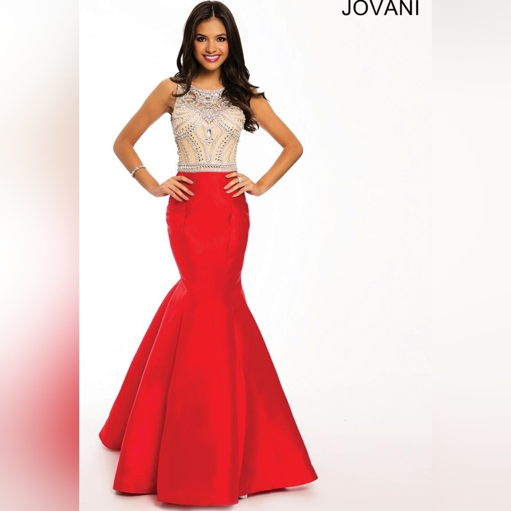 NWT Jovani Red Mermaid Open Back Prom Dress, Size 6